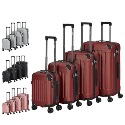 Image de Arebos Lot de 4 valises Voyage I Coque Rigide en ABS Set à roulettes Poignée télescopique avec Fermeture éclair Roues 360 S M L XL Rouge