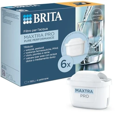 Image de BRITA Filtre à eau robinet MAXTRA PRO All in 1 lot de 6 filtres Réduit le chlore, calcaire et PFAS, compatible avec verrou d&#039;eau filtrant
