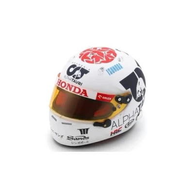 Image de Spark Mini casque Yuki Tsunoda 2023 édition spéciale GP japonais, blanc/rouge/bleu avec étui et support