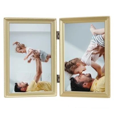 Image de Lawrence Frames, bordure de perles, pour lit double, doré satiné, 10,2 x 15,2 cm