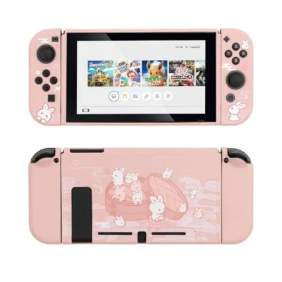 Image de Coque de Protection GeekShare Compatible avec Nintendo Switch, Souple en TPU Slim Fit Switch Console et Joy Con (Steamed Bun Rabbit) [Jeu vidéo]