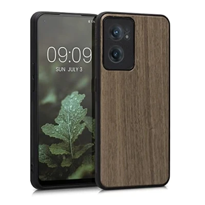 Image de kwmobile Housse Compatible avec OnePlus Nord CE 2 5Gcoque Étui de Protection Rigide en Bois Cadre TPU Brun foncé