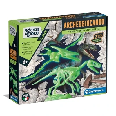 Image de Jeu de paléontologie CLEMENTONI Science Lab Archéogiocando Ptéranodon et Velociraptor Dinosaures