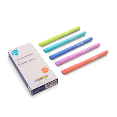 Image de SUPER PETIT 5 feutres Pointe Fine effaçables à Sec pour Set en Silicone et Tableau Blanc Couleurs Tendance Pastel: Turquoise Corail Lime Bleu Marine Mauve A partir de 3 Ans.