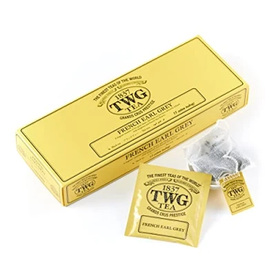 Image de TWG Tea French Earl Grey Thé Noir Agrumes et Bleuets Bleus 15 Sachets de en Coton Cousus à la Main Coffret Cadeau