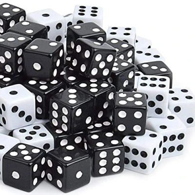 Image de Powerking Jeu de dés, dés en Vrac 100PC Noir pour tensions, société, faveur fête mathématiques, Coin Rond à 6 côtés 16 mm (Noir)