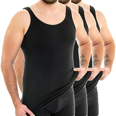 Image de HERMKO 3007 Lot de 3 Maillots Hommes Extra Longs (+env. 10 cm), débardeur en 100% Coton Biologique, Taille:4 (L), Couleur:Noir