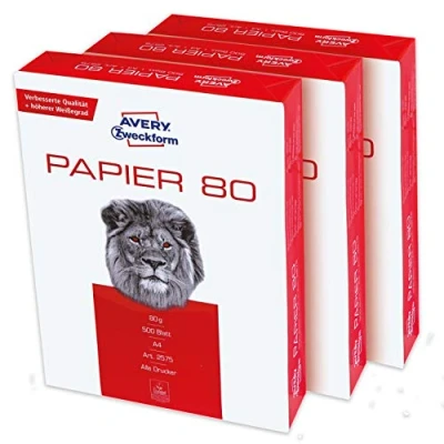 Image de AVERY Zweckform 2575 Lot de 3 feuilles papier pour imprimante et photocopieur, 80 g/m², format A4, toutes les imprimantes, blanc