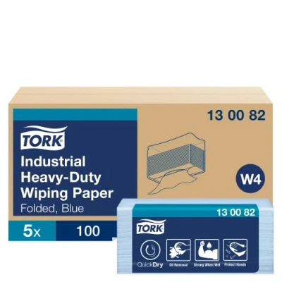 Image de Tork 130082 Papier d&#039;essuyage industriel Premium, compatible avec le système W4 / 3 plis 32,4cm x 38,5cm 5 100 feuilles Bleu