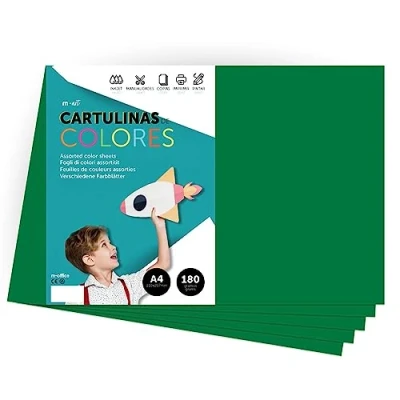 Image de Papier cartonné coloré A4 Couleurs intenses, Feuilles colorées 180gr pour artisanat, Imprimez vos documents et dessins créatifs, · m office (25 feuilles, vert foncé)