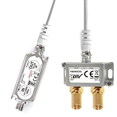 Image de TronicXL Répartiteur d&#039;antenne 2 voies avec amplificateur satellite numérique HD I pour TV DVBT DVBS Unicable 3D 4K HDTV souple en ligne téléviseurs (2 compartiments,