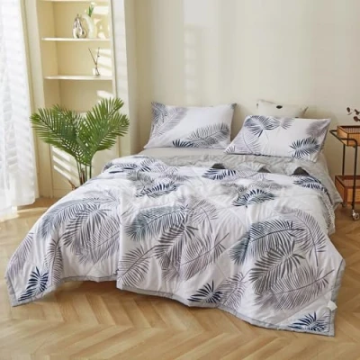 Image de Couette D&#039;été Édredon, Douce Et Respirante réversible Couverture en Microfibre Courtepointe Légère Couvre Lit 2 Personnes Matelassé Lavable Machine (Feuilles D&#039;été, 180*200CM)
