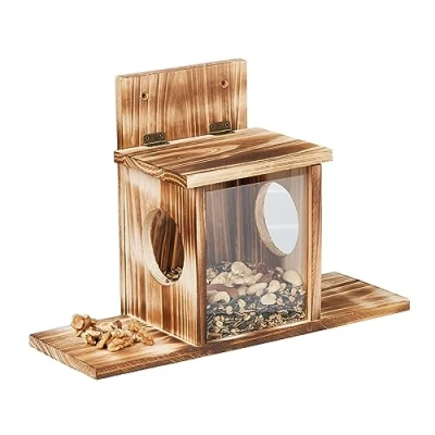 Image de Relaxdays Mangeoire pour écureuils, Distributeur de Nourriture, Bois, 2 entrées, Suspendre, Place sur Les côtés, Nature