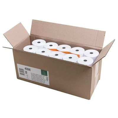 Image de Exacompta Réf. 40359E Carton de 20 bobines pour tickets caisse 76x70 mm 24m 2 plis chimique (blanc/blanc) autocopiant 57g/m2 Blanc