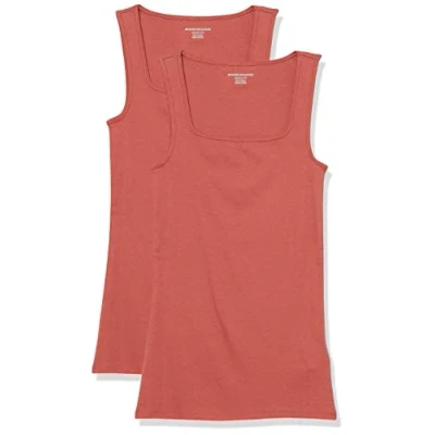 Image de Amazon Essentials Débardeur à Encolure carrée, Coupe étroite Femme, Lot de 2, Rouge Brique, XL