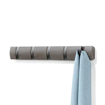 Image de Umbra Flip Patère Portemanteau Moderne, Simple et Peu encombrant, avec 5 Crochets Mobiles pour Vestes, Manteaux, écharpes, Sacs à Main, etc, Poplar, Gris/argenté, 5er