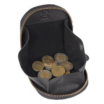 Image de Benthill Porte Monnaie en Cuir véritable Mini pour pièces de avec Fermeture éclair à secouer Femme &amp; Homme, Color:Noir