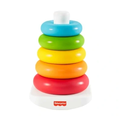 Image de Fisher Price Jouet Culbuto À Empiler Pyramide Arc en Ciel, Matériaux d&#039;origine Végétale, avec 5 Anneaux Colorés Et Base Mouvante, Bébé, A Partir De 6 Mois, HPY92