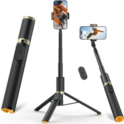 Image de Perche a Selfie Stick Trépied, 158cm Tout en 1 Trépied Smartphone avec Télécommande, de Voyage Portable pour Filmer, Vlog, Extensible Support Téléphone Rotatif iPhone/Samsung