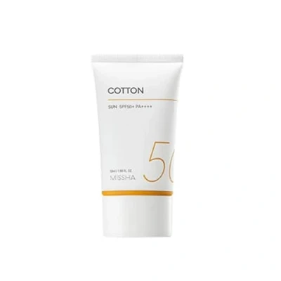 Image de Missha All Around Safe Block Cotton Sun SPF50+ PA++++ : Protection Solaire avec Texture Légère et Finition Mate, pour une Complète Confortable.
