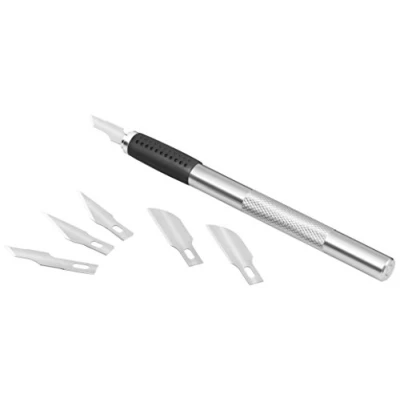 Image de Westcott E 73000 Set 00 de scalpel avec 6 couteaux différents, manche en métal particulièrement robuste zone préhension caoutchoutée