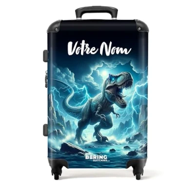 Image de NoBoringSuitcases.com Valise Enfant, Grande Valise, Personnalisable, Enfant Garcon, avec TSA, 23kg, Valises, Taille (67cm 72L), (Dinosaure Bleu)