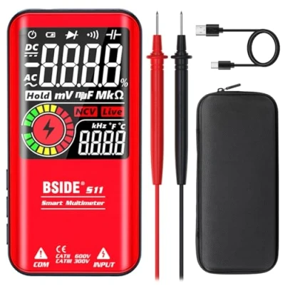 Image de BSIDE Multimètre numérique LCD couleur 9999 comptes, Plage automatique Ohmètre rechargeable avec Mode intelligent, Testeur capacité Ohm fréquence, diode Test de tension en direct
