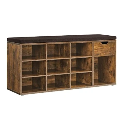 Image de VASAGLE Banc à Chaussures, de Rangement, avec Tiroir et Compartiments, Étagère Siège Rembourré, Couloir, Entrée, Chambre, 30 x 104 48 cm, Marron Rustique LHS024T01