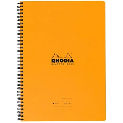 Image de RHODIA 193408C Cahier à Spirale (Reliure Intégrale) Meeting Book Orange A4+ 22,5 x 29,7 cm Pré Imprimé Date/Notes/Action 160 pages Détachables Papier Clairefontaine Blanc 90 g/m² Classic