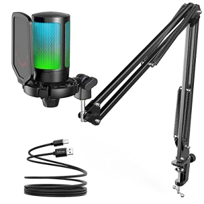 Image de FIFINE USB Microphone Gaming kit, RGB Condensateur pour Ordinateur PC PS5, avec Bouton de Silence, Fixation Antichoc
