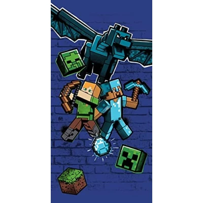 Image de Jerry Fabrics Minecraft Serviette De Plage en Coton Metro Art Survive Bleu 70 X 140 Cm