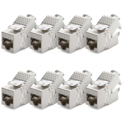 Image de deleyCON 8x Module Keystone CAT 6a Jack Blindé STP Connecteur RJ45 Installation Snap In Montage Câble Brut 500 Mhz 10 GBit/s