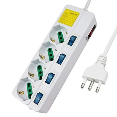 Image de Extrastar multiprise électrique 4 places 10/16 A Bipasso Schuko 250 V Max : 2500 W avec interrupteurs indépendants 1,5 m