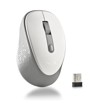 Image de NGS Dew White Wireless Optical Mouse, Ergonomic Silent Laptop Mice, High Precision with Nano Receiver, Ambidextrous, 800/1600 DPI Adjustable, Plug and Play