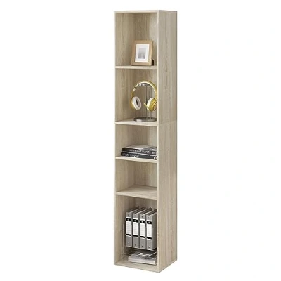 Image de WOLTU Étagère à Livres, Bibliothèque 5 Niveaux, Colonne Semi Ouvert avec Casiers Ouverts, Meuble de Rangement Multifonctionnel, Salon, Bureau, Bois d’Ingénierie, Chêne Clair, 30x26x151cm