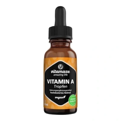 Image de Vitamine A Gouttes 5000 UI par Dose Quotidienne, Rétinol Vegan à Forte &amp; Liquide, 50 ml (1700 Gouttes), Haute Biodisponibilité, Complément Alimentaire Naturel sans Additifs