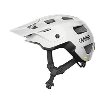 Image de ABUS MTB Helm MoDrop MIPS casque de vélo robuste avec protection contre les chocs pour VTT ajustement individuel unisexe Blanc brillant, taille S, S (51 55 cm)