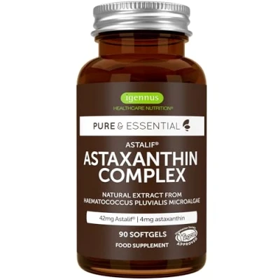 Image de Astaxanthine Vegan, Complexe Antioxydant Naturel, 3 mois, 42mg provenant de algues ultra pures et durables, Lutéine Zéaxanthine, 90 gélules par Igennus