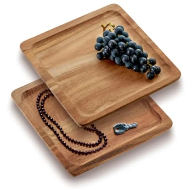 Image de com four® Lot de 2 Plateaux en Bois d&#039;acacia Planches décoratives carrées Service étagères Assiettes pour collations, fromages, saucisses (2 pièces carré)