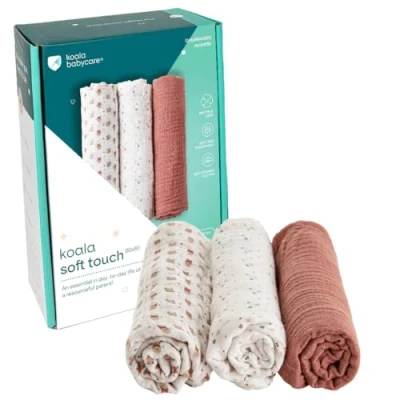 Image de KOALA BABYCARE Langes Coton 80x80cm Paquet de 3 pièces Lange Bébé en pour Allaitement et Emmaillotage (Swaddle) Nouveau né Idéal comme Cadeau