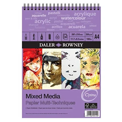 Image de Daler Rowney Optima Mixed Media Bloc spiralé papier pour techniques mixtes 30 feuilles A4 250g/m²