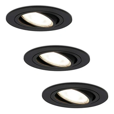 Image de HOFTRONIC Miro Lot de 3 spots LED encastrables GU10 Ronds et orientables à intensité variable 5 W 4000 lm Blanc neutre K Noir Pour cuisine, salon, chambre coucher