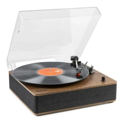 Image de Fenton RP161 Platine Vinyle Bluetooth Stéréo Noyer, Deux Haut Parleurs, Streaming Audio Bluetooth, 3 Vitesses 33 45 78 TR/Min, Style Rétro, Idéal pour Écouter Vos Vinyles et Musiques