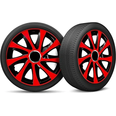 Image de Moltico Enjoliveur Set de 4 Universel Enjoliveurs Adapté à Toutes Roues en Acier pour Auto Anneau Sécurité Réglable 14 Pouces Rouge Noir