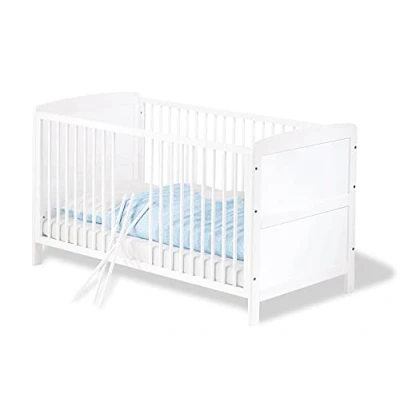 Image de Pinolino lit de bébé Viktoria, pour Matelas 70 x 140 cm, 3 barreaux Amovibles, partiellement Massif, Blanc, Transformable en d&#039;adolescent, réglable Hauteur