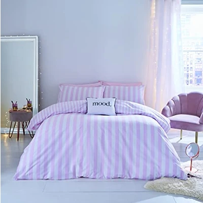 Image de Sassy B Parure de lit réversible avec Housse Couette et taie d&#039;oreiller Motif Rayures Rose