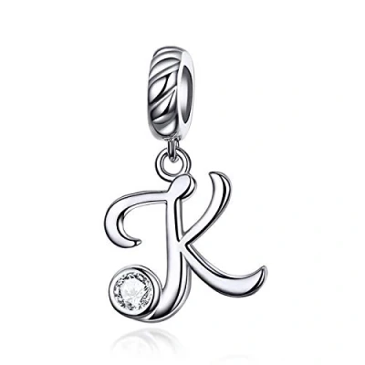 Image de LaMenars Charme Breloque Lettre de l&#039;alphabet Argent Sterling 925 Femmes Charms et Pendentif avec 5A Zircone Compatible pour Européen Bracelets Collier (Lettre K)
