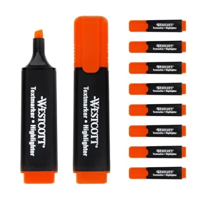 Image de Westcott surligneur 10 pièces orange Pack de surligneurs vif 2 5 mm d&#039;épaisseur trait Encre Premium d&#039;Allemagne E 743600 00