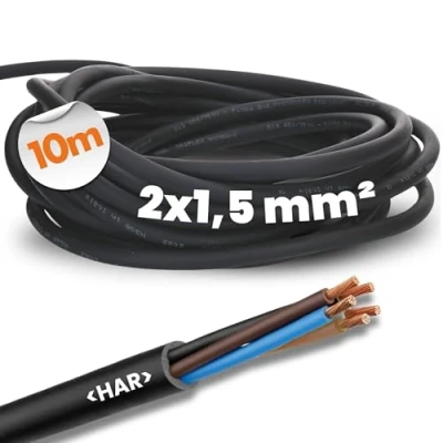 Image de 10 mètres Lapp 1600199 H07RN F 2x1,5 mm² câble caoutchouc flexible sans conducteur de protection I résistant aux UV pour l&#039;extérieur au froid raccordement noir