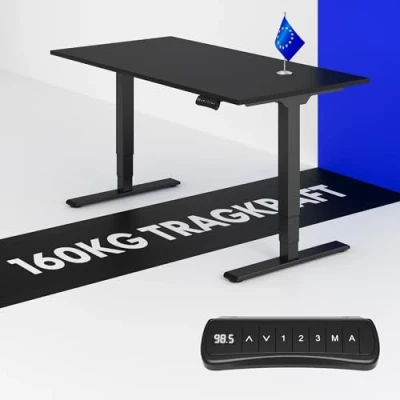 Image de FLEXISPOT EC5 Bureau Assis Debout 160x80 Une Pièce Made in EU, à 3 Colonnes 2 Moteurs avec Panneau Fonctions Mémoires, Réglable en Hauteur Électrique, Charge 160kg, Noir